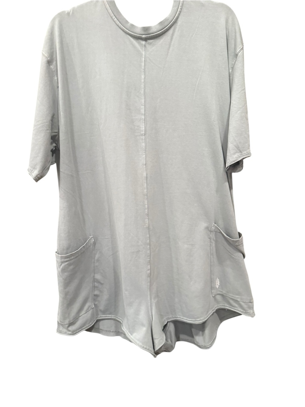 FP Movement by Free People Light Gray/blue Short Sleeve Romper with Pockets - Picture 2 of 4
